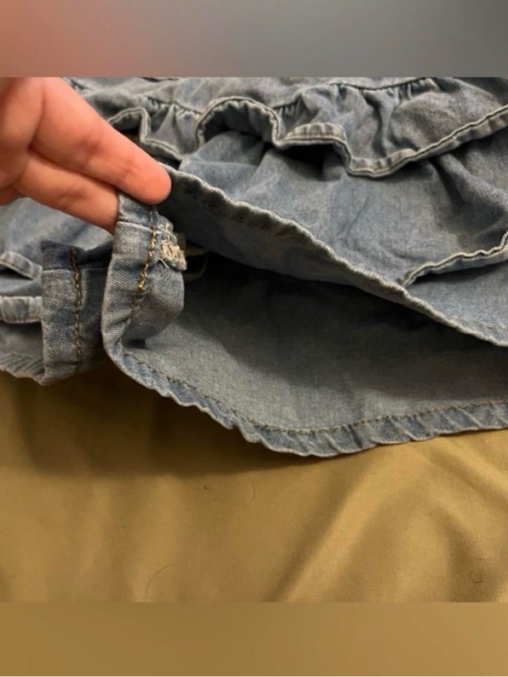Cider Medium Ruffle Mini Denim Shorts Blue Cheeky Mid Rise Back Zip - Picture 5 of 5